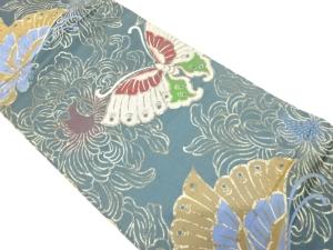 アンティーク 蝶に菊模様織り出し丸帯(材料)